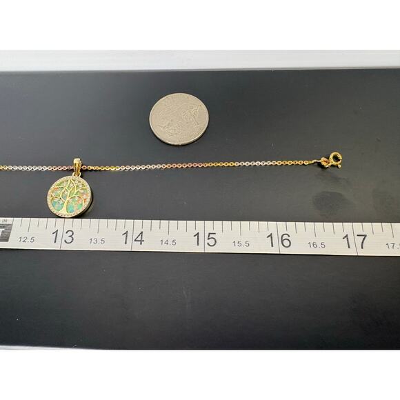 Moissanite Opal Tree of Life Necklace- 14k Vermeil over 925 - Picture 3 of 10